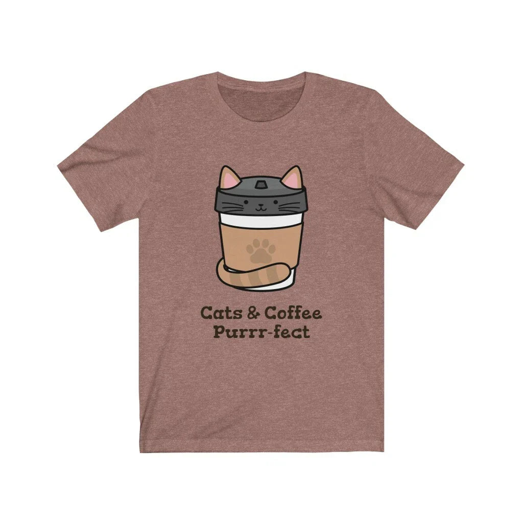 Cats & Coffee purr fect tshirt, Unisex Jersey Short Sleeve Tee
