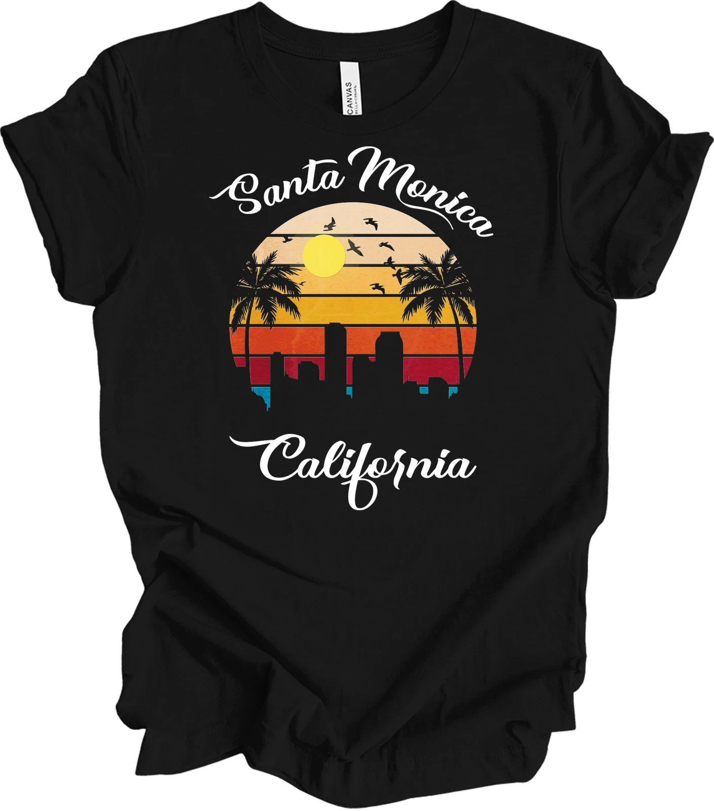 Santa Monica California Retro Sunset Vintage Cali Beach Gift Summer T-Shirt