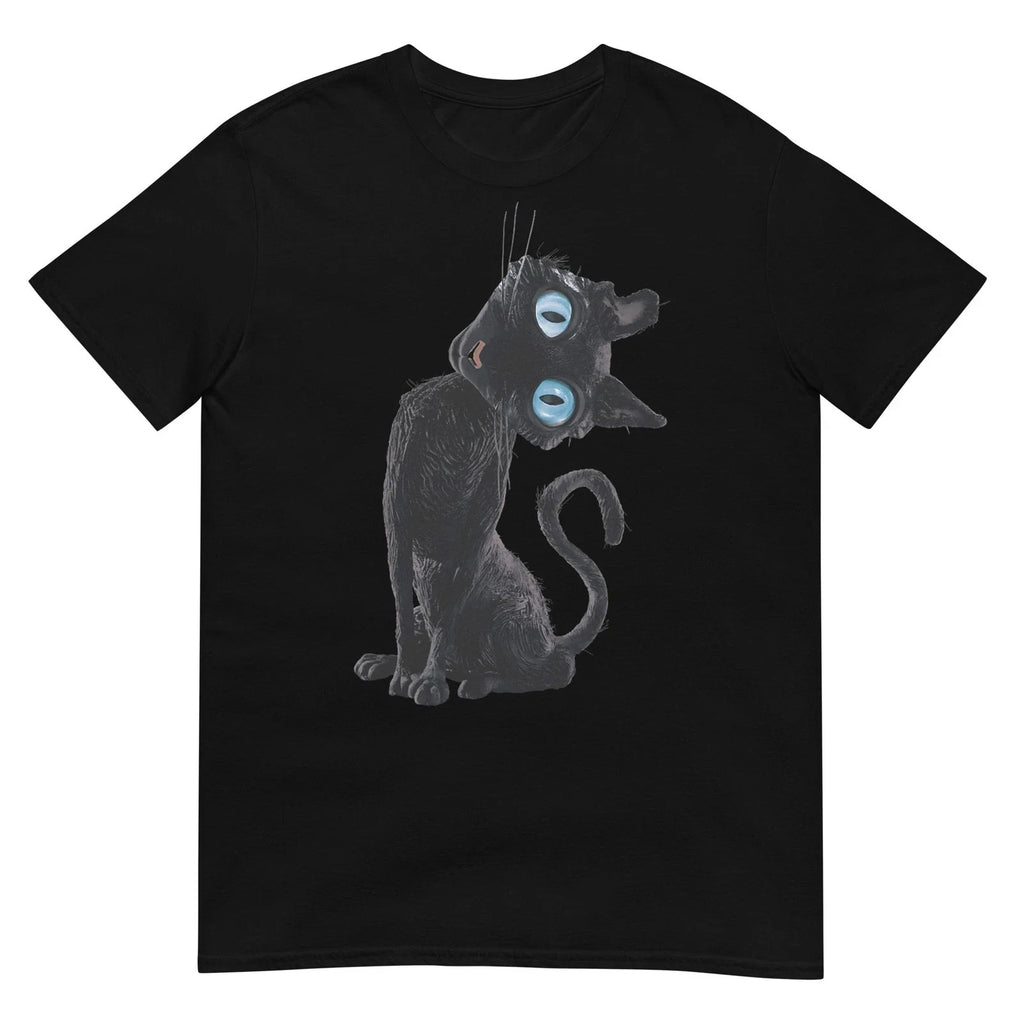 Black Cat Lazy Cute Meme Button Eyes Kitty Lovers T-Shirt