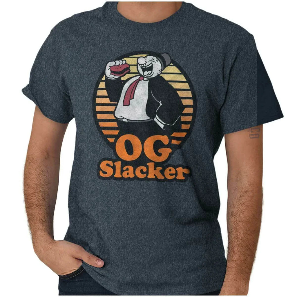 Funny Lazy Slacker Gym Workout Cartoon Wimpy Womens or Mens Crewneck T Shirt Tee