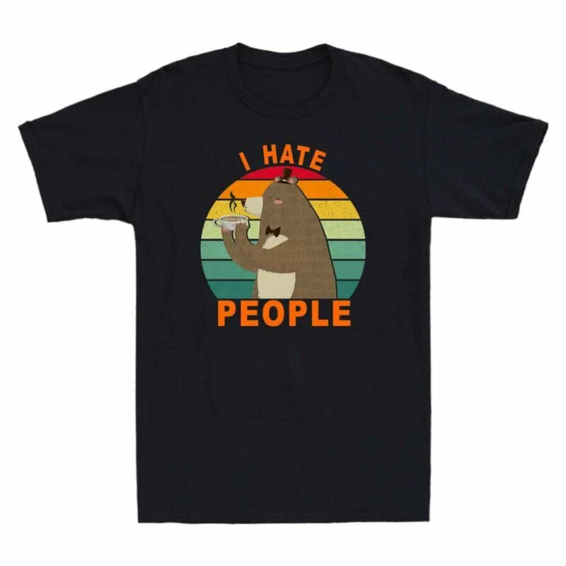 Sarcastic People Drinking Hate Shirt Funny I Vintage Introvert Coffee Bear Shirt