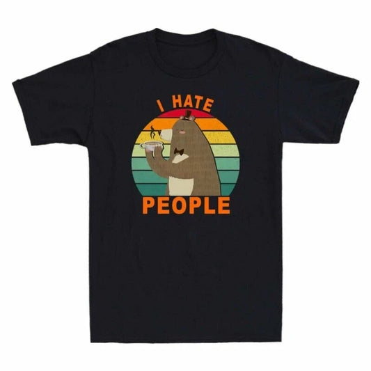Sarcastic People Drinking Hate Shirt Funny I Vintage Introvert Coffee Bear Shirt