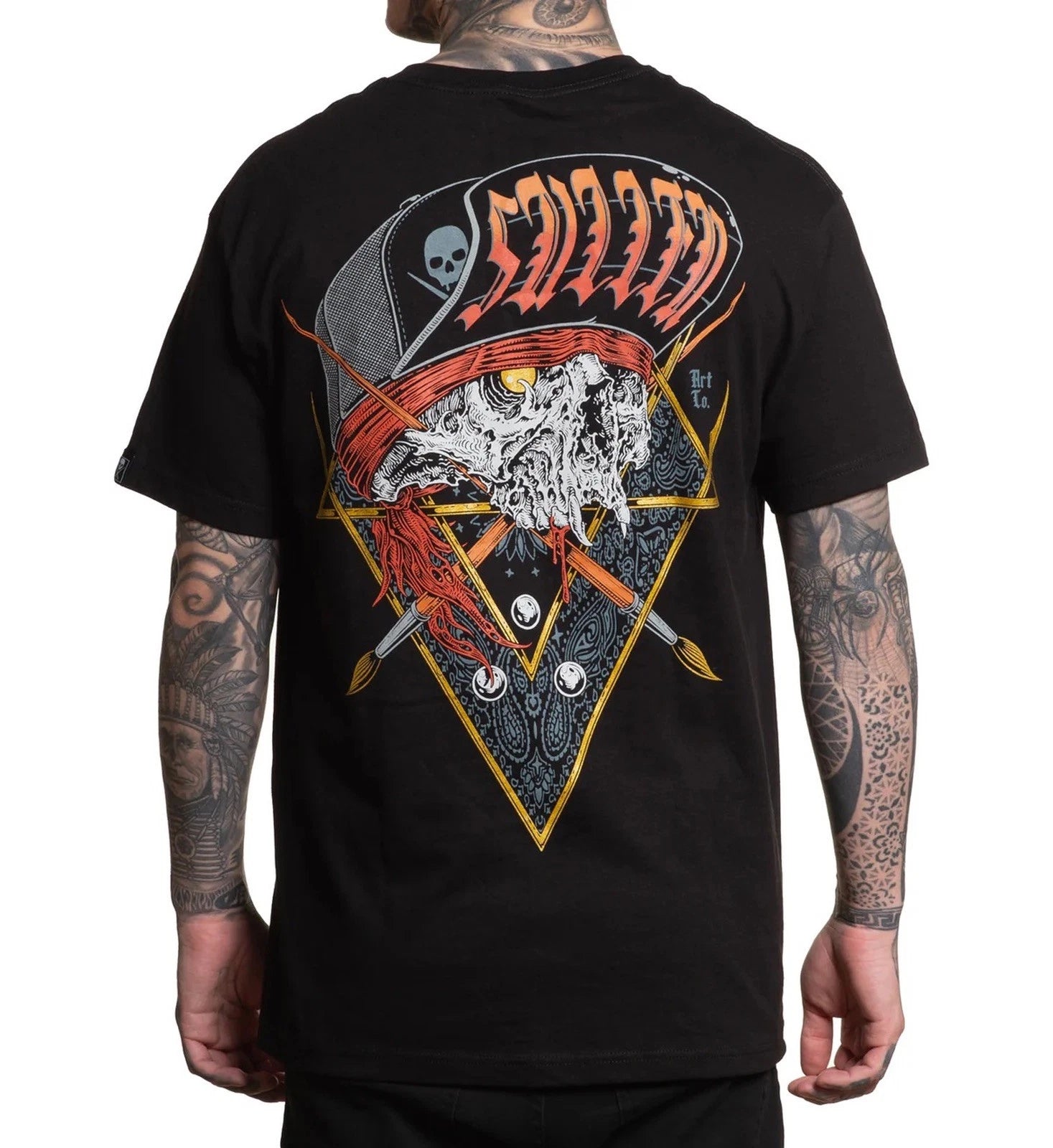 SULLEN CLOTHING THRASH BADGE TATTOO SKULL ART STANDARD T-SHIRT
