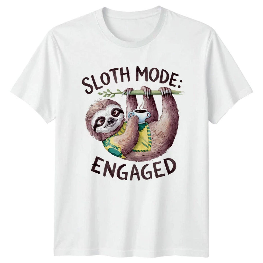 Sloth Mode Engaged T-Shirt Funny Animal Pun Lazy Sloth Graphic Tee