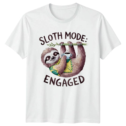 Sloth Mode Engaged T-Shirt Funny Animal Pun Lazy Sloth Graphic Tee