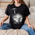 Alien Cat UFO Vintage Aesthetic Black T shirt