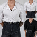 Long Sleeve V Neck Ribbed Stretch Top for Men Training Fitness and Casual Use