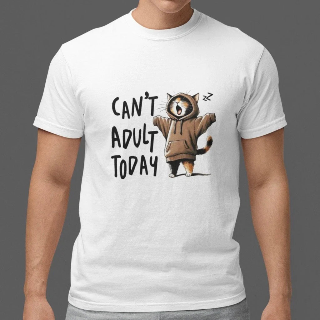 Can’t Adult Today Cat T-Shirt Funny Lazy Mood Graphic Tee Cotton Unisex S–5XL