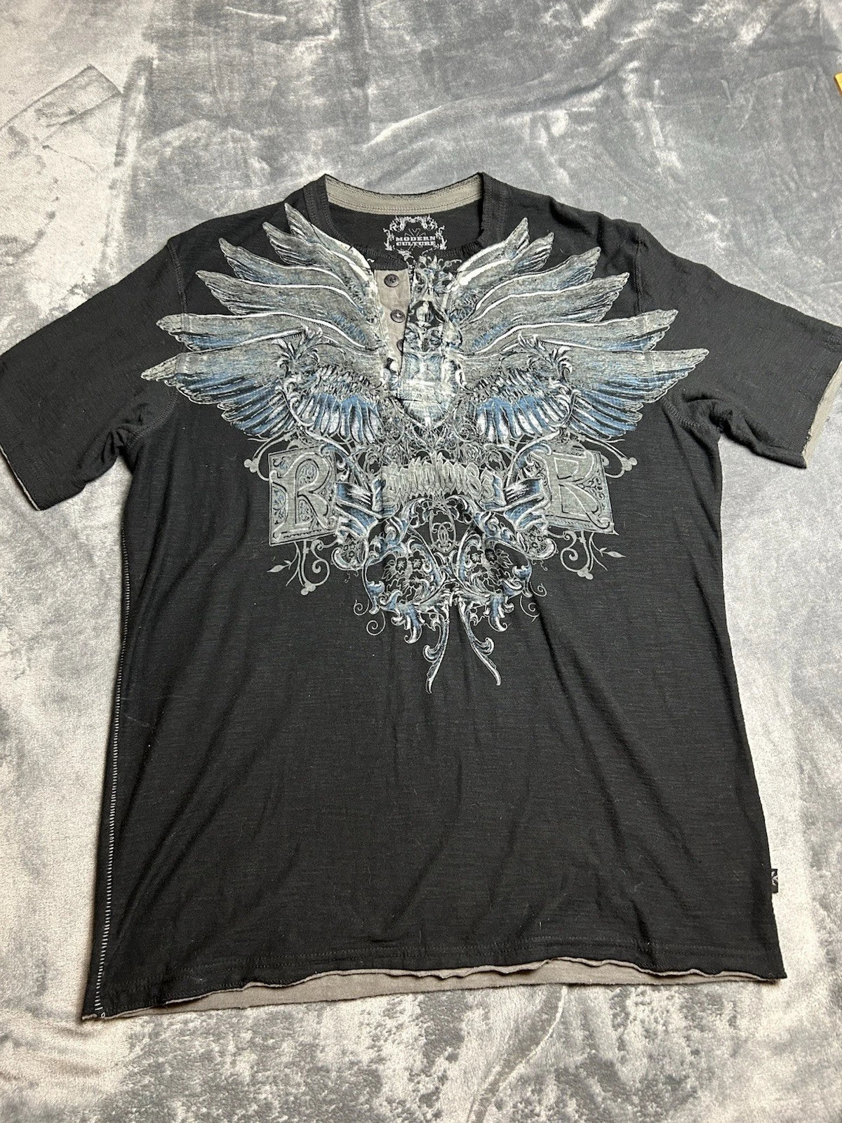 Modern Culture Henley  Men XL Multicolor Cotton Y2k Grunge Affliction Graphic