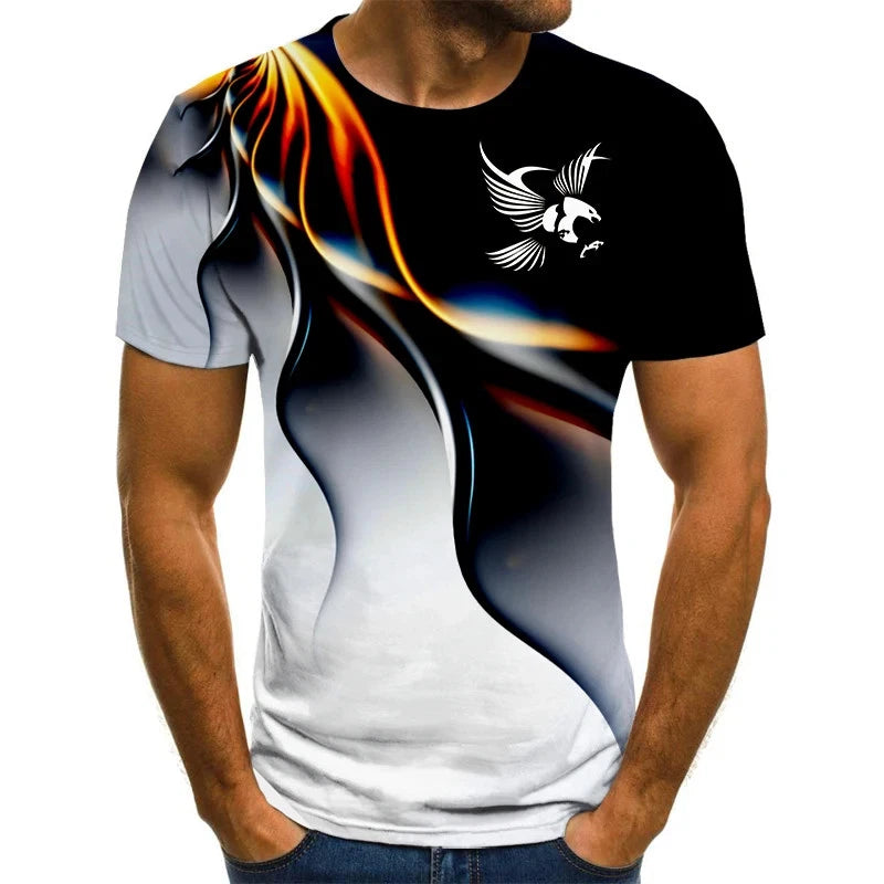 Mens 3D Eagle Print T Shirt Casual Oversized Streetwear Short Sleeve Graphic Tee