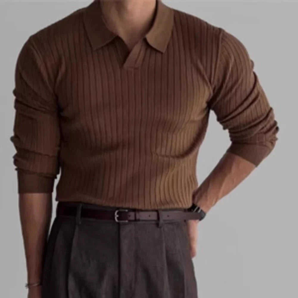 Mens Casual Long Sleeve Knitted Jacquard Tops Lightweight and Comfortable