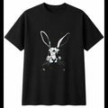 Graphic Rabbit Torn Paper Cute Mens T-Shirt Black 100% Cotton Unisex Kawaii