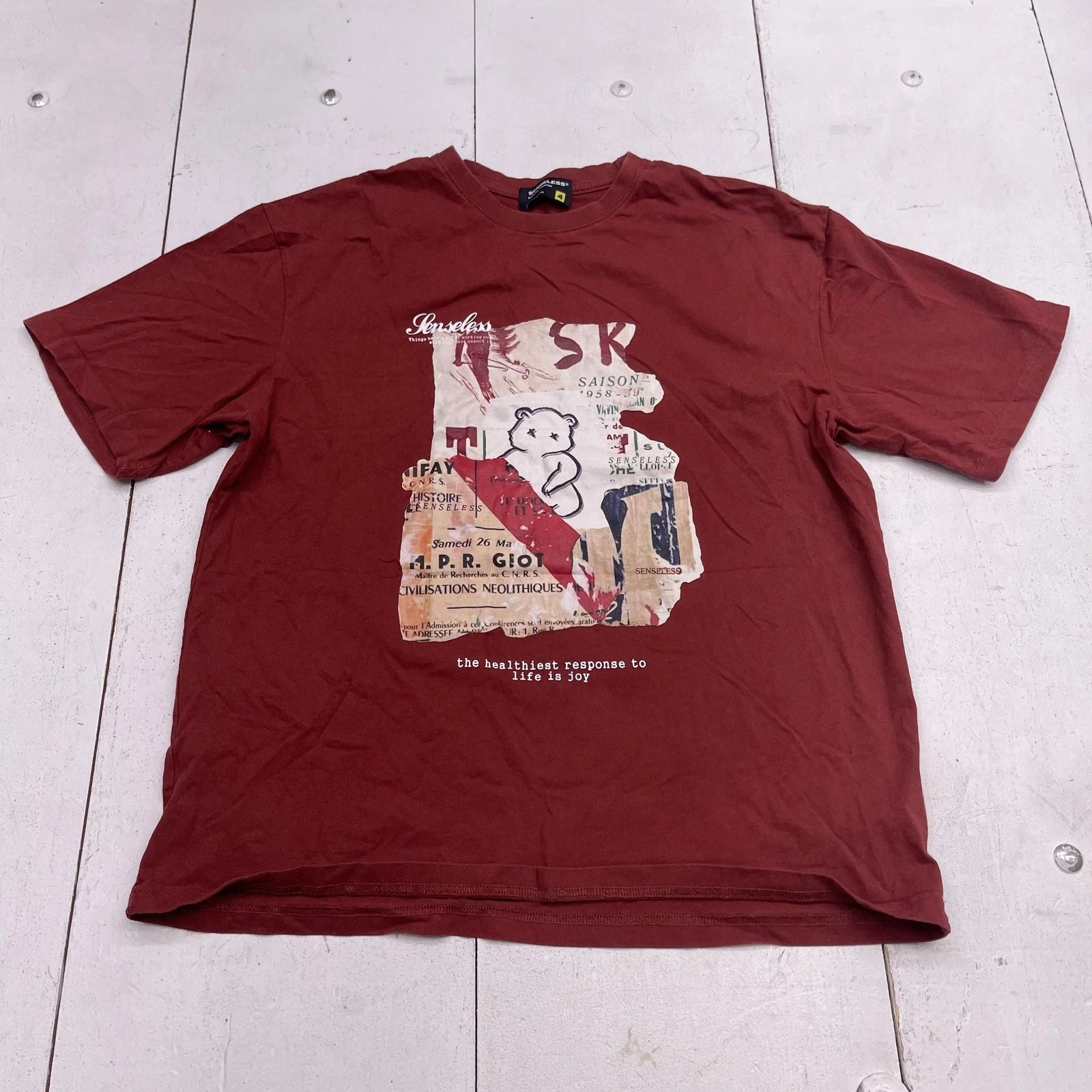 SENSELESS Shirt Mens XL Red Teddy Bear Collage Graphic Tee Crewneck Streetwear