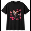 Botanical Kitten Torn Paper Cat Cute Mens T-Shirt Black 100% Cotton Kawaii