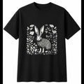 Botanical Flemish Giant Rabbit Mens T-Shirt Cute Black 100% Cotton Tee Kawaii