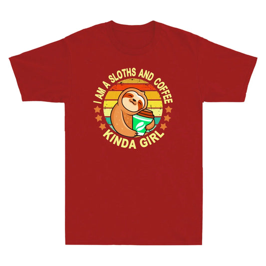 I Am A Sloths And Coffee Kinda Girl Vintage Men's T-Shirt Cotton Tee