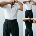 Short Sleeve Zip V Neck T-Shirt for Men Stretch Fabric Training Fitness Casual
