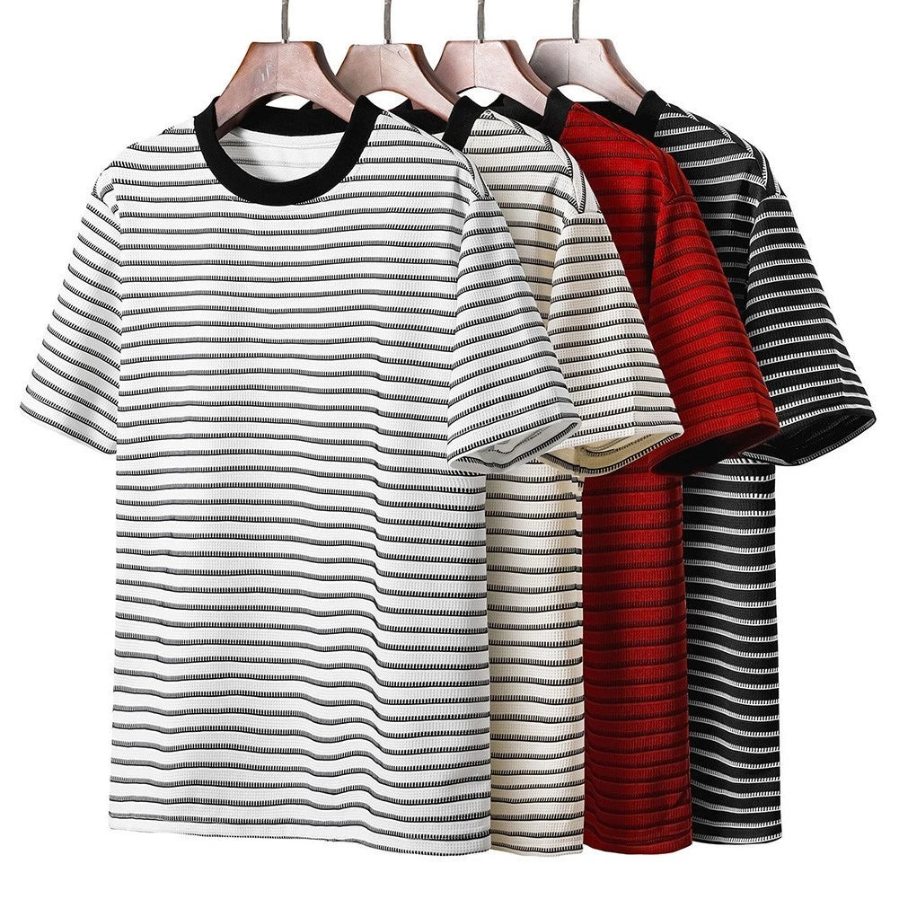 Men Striped Crew Neck Short Sleeve T Shirt for Casual Daily Wear Spring Summer