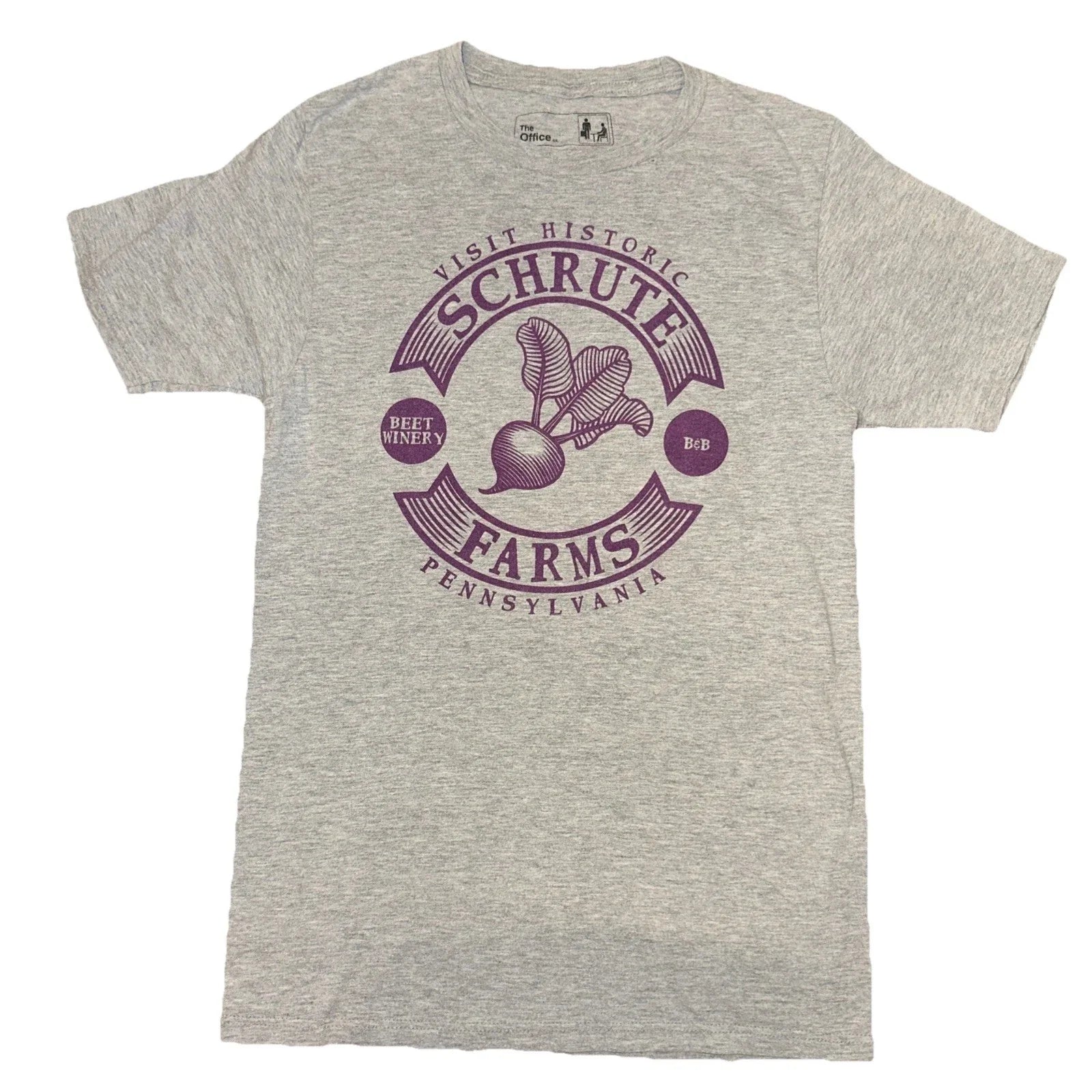 SCHRUTE FARMS T-Shirt Mens Small Beets B&B The Office Dwight Heather Gray