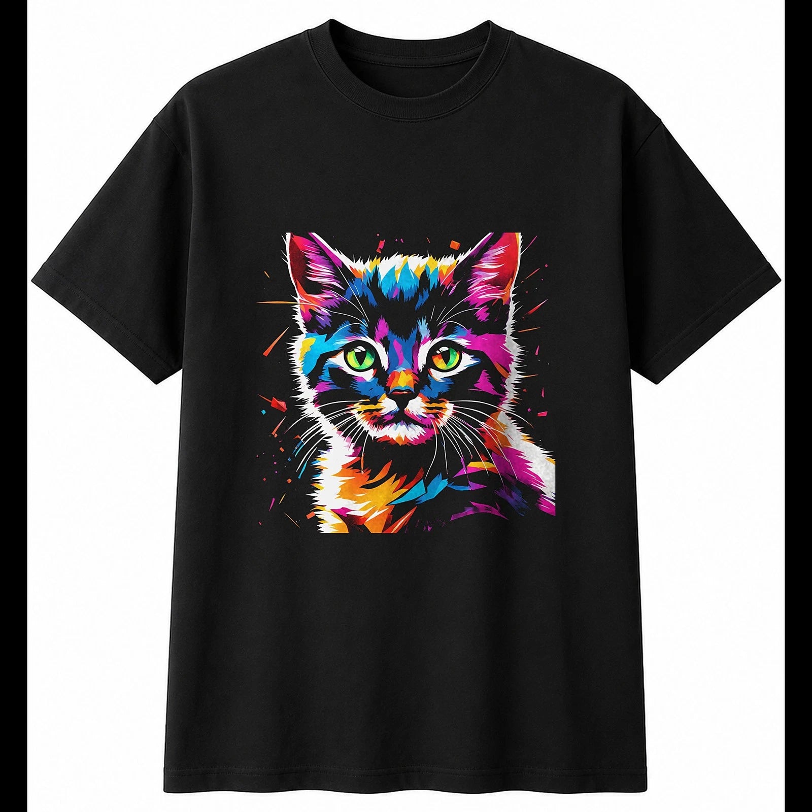 Neon Kitten Shattered Cat Cute Mens T-Shirt Black 100% Cotton Novelty Kawaii