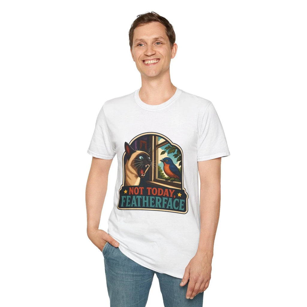 Siamese Cat Bird Funny Angry Pet Window Meme Retro Unisex Softstyle T-Shirt