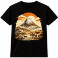 Mount Fuji Torii Gate Japanese Landscape Vintage Sunset Graphic T-Shirt.