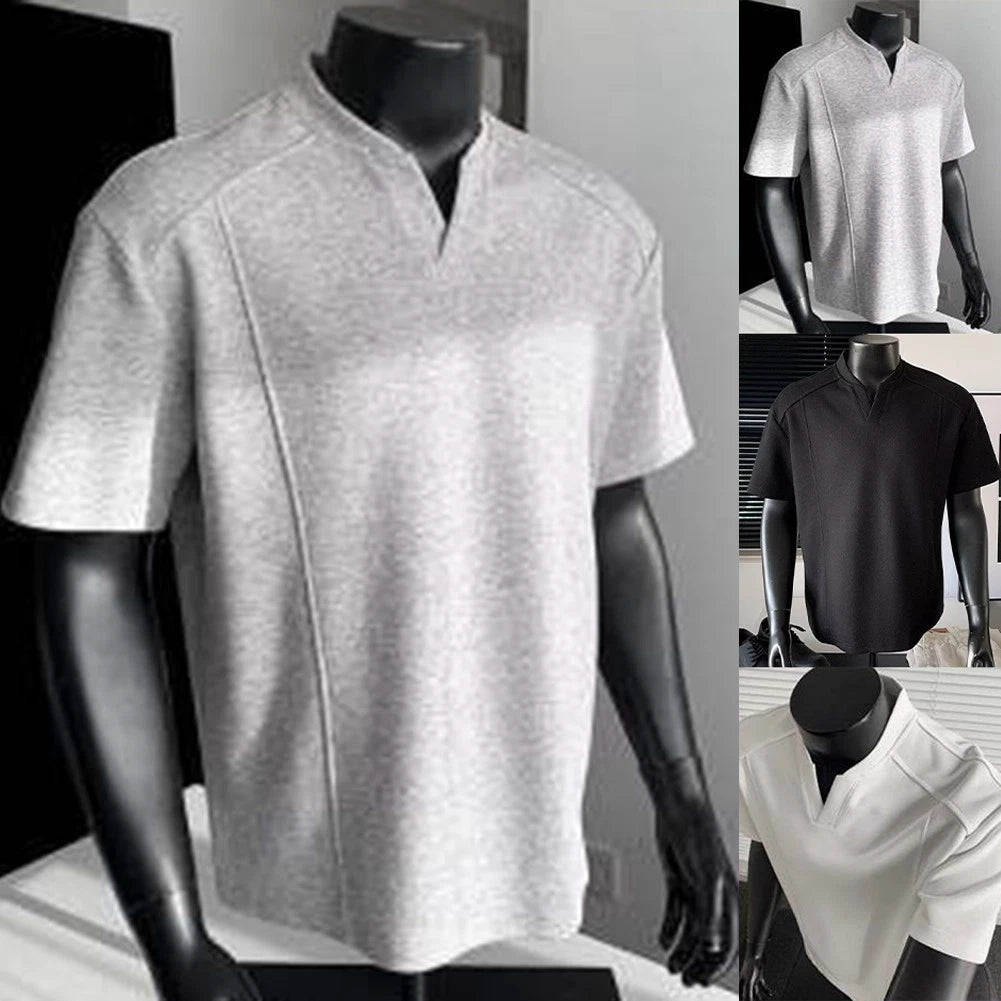 Men's Casual Oversized V Neck T Shirt Short Sleeve Solid Top Four Season