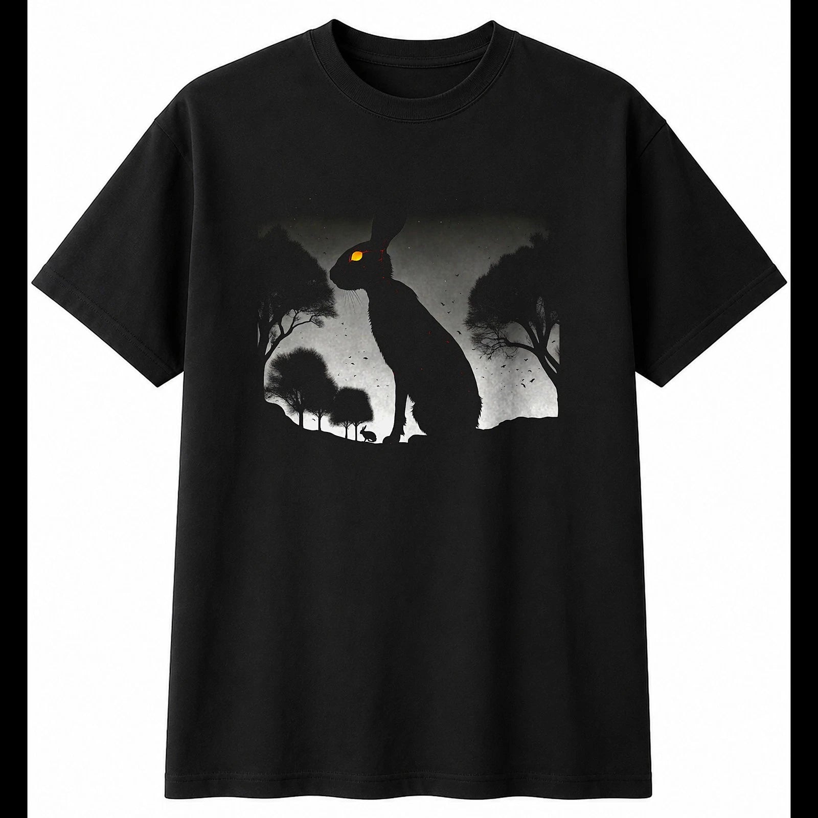 Double Exposure Lop Rabbit Portrait Cute Mens T-Shirt Black 100% Cotton Kawaii