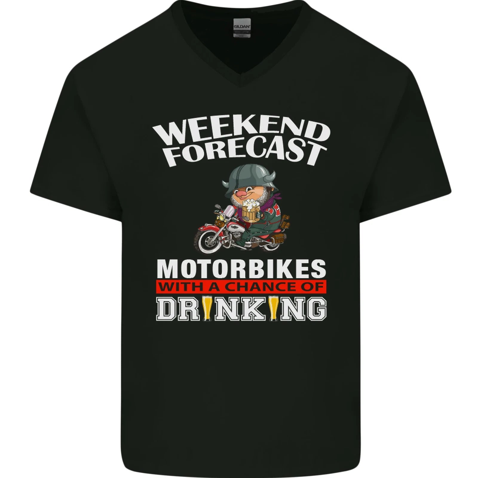 Weekend Forecast Motorbikes Mens V-Neck Cotton T-Shirt