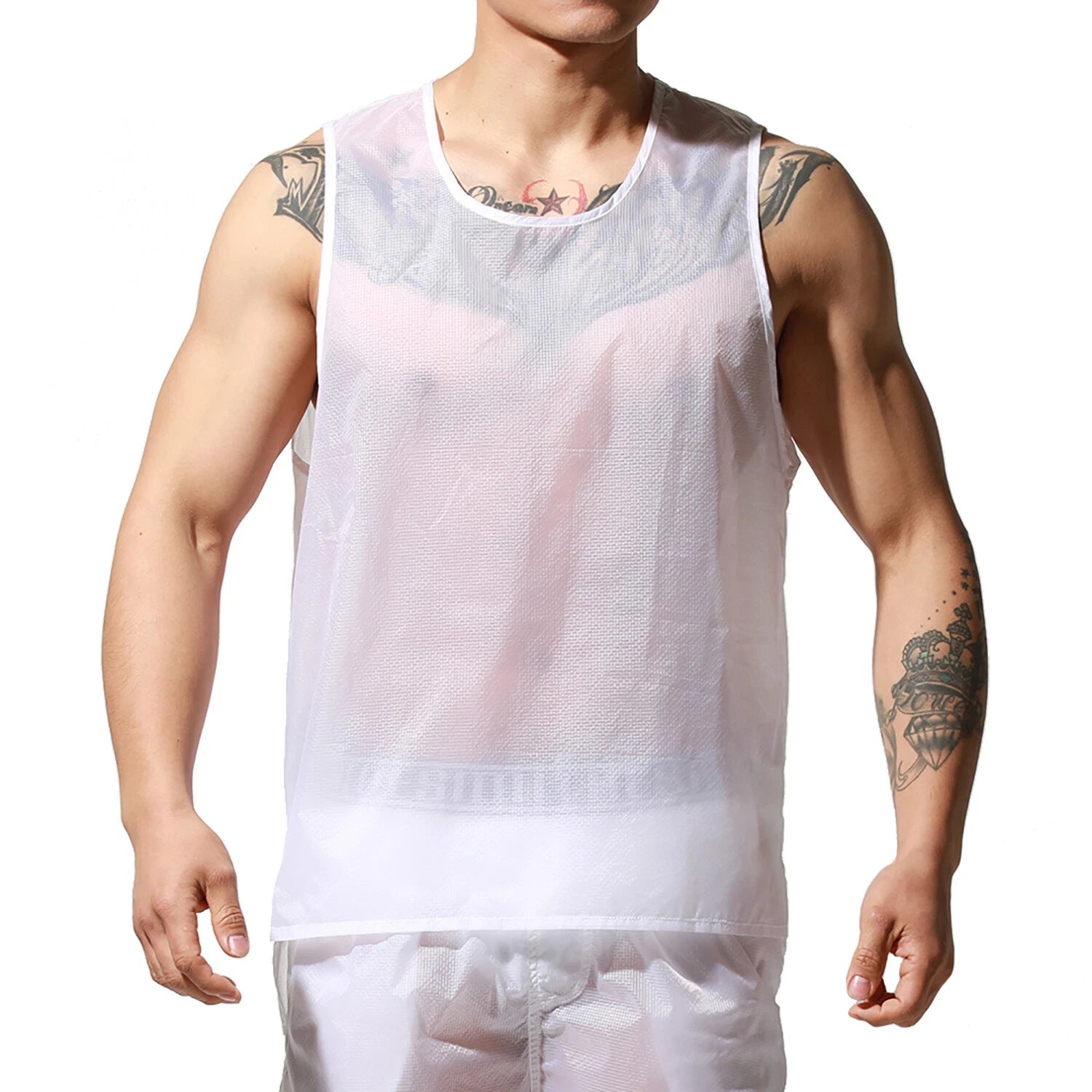 Men's Easy taken Travel T-shirts Cool Transparent Sleeveless Tank-Tops T2002