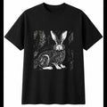 Graphic Flemish Giant Rabbit with Feathers Cute Mens T-Shirt Black 100% Cotton