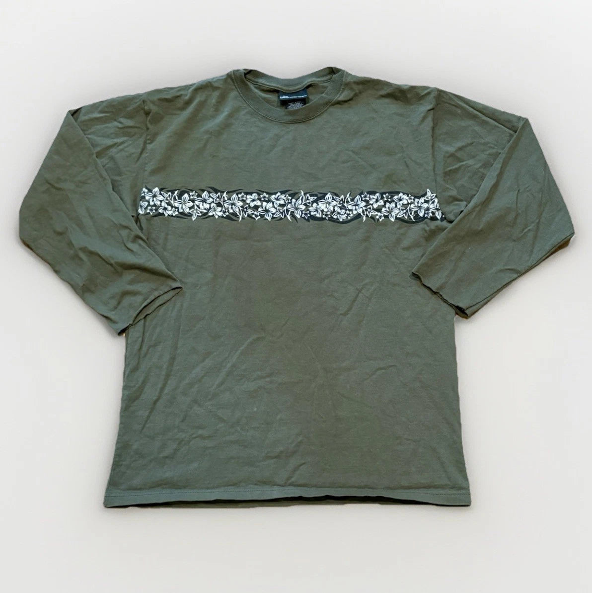 Vintage 90s NoBo T-shirt Men's Size Large Olive Green Print Front Floral Y2K