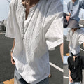 V Neck Short Sleeve Men's Korean T Shirt Hollow Texture Casual Loose Top