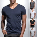 Men's Solid V Neck Tight Fit Short Sleeve T Shirt Polyester Summer Top