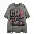 Urban Streetwear Graphic T Shirt Train Live News Car Print