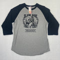 Sloth Shirt Adult Lg Raglan Slow Ride Take It Easy 3/4 Sleeve Gray Black NWT