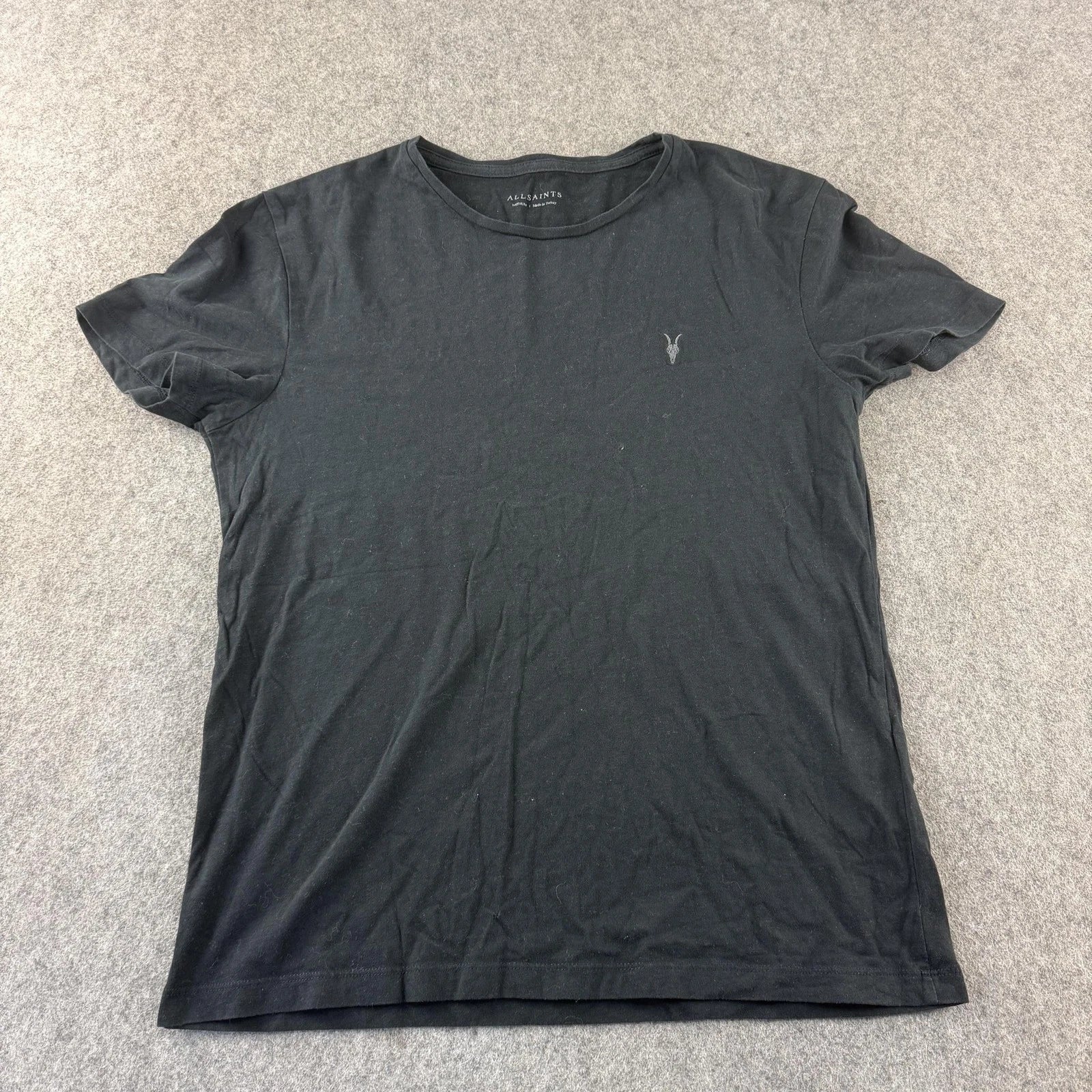 AllSaints Shirt Mens Medium Black Cotton Brace Tonic Crew Skull Logo T-Shirt