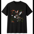 Botanical Rex Rabbit Torn Paper Cute Mens T-Shirt Black 100% Cotton Kawaii