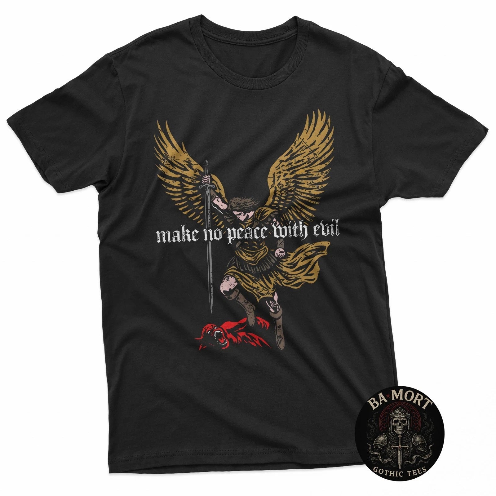 Make No Peace With Evil Archangel Michael Design T-Shirt