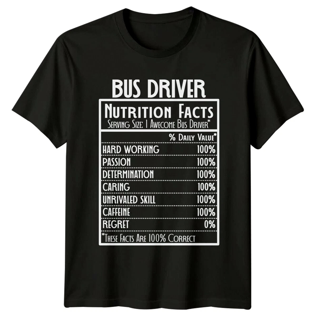 Bus Driver Nutrition Facts Awesome Job Gift Graphic T-Shirt