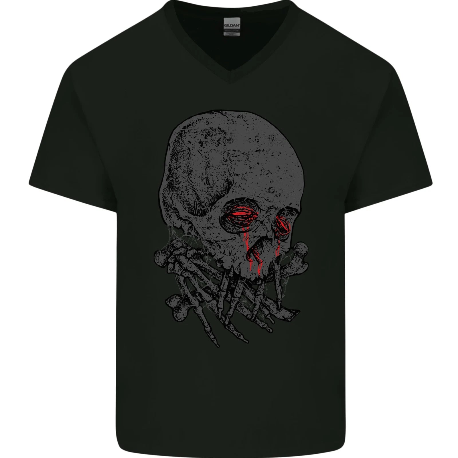 Crying Blood Skull Mens V-Neck Cotton T-Shirt