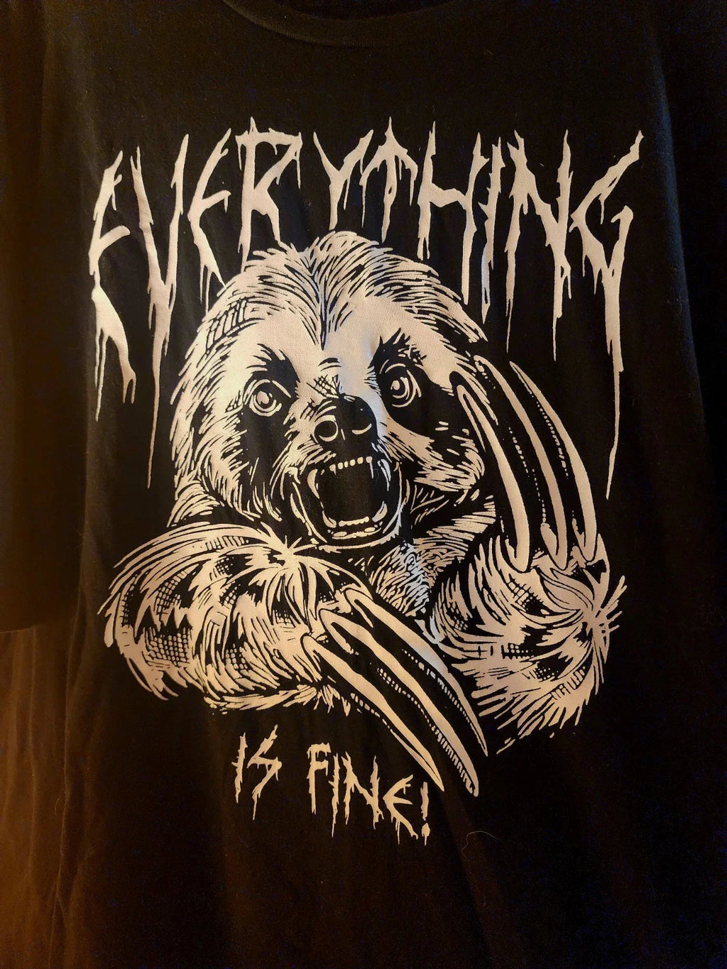 Hot Topic Sloth Everything Is Fine Tshirt Black With White Graphic Print Sz 2XL