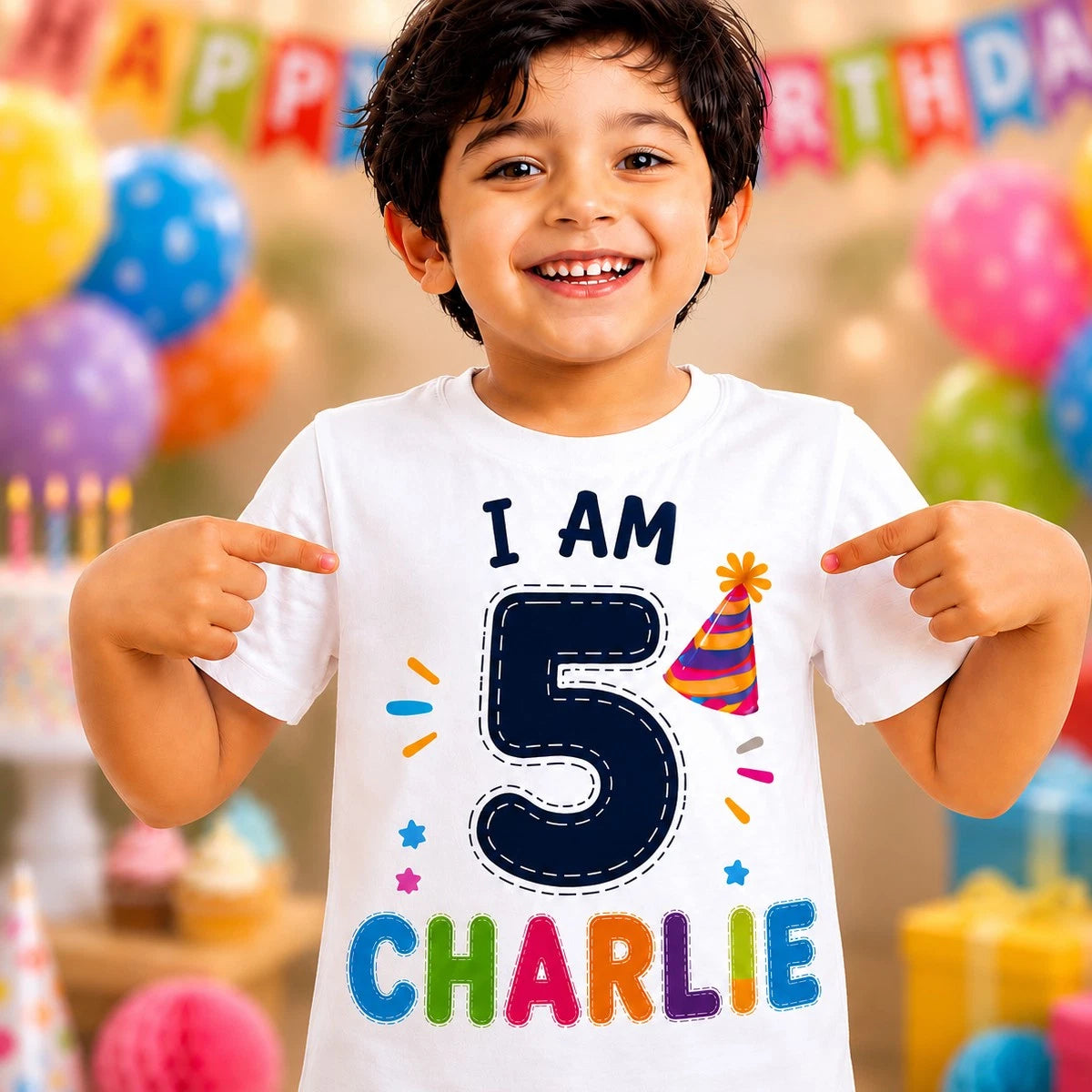 Personalised 5th Birthday T Shirt, I Am 5 Name Party Tee