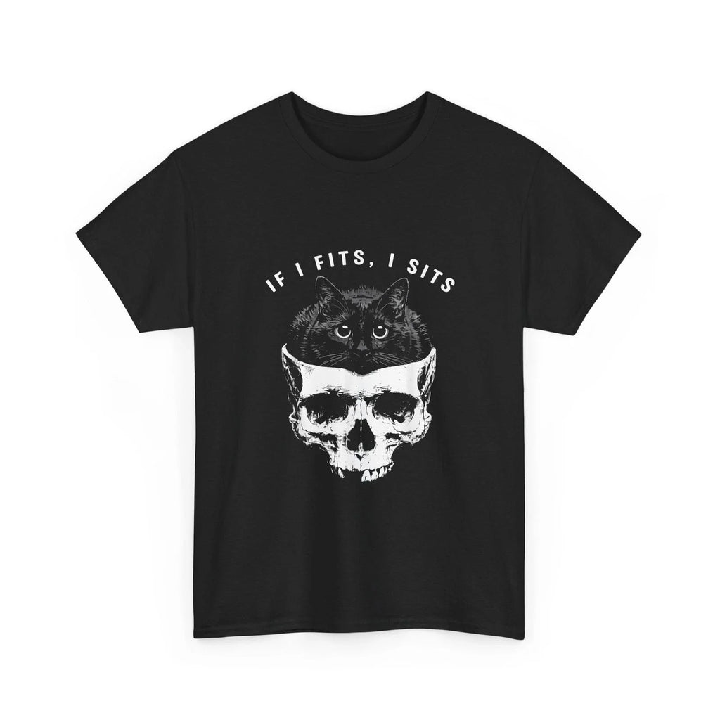 Black Cat Skull Shirt, If I Fits I Sits Memes Lovers Humor Women Men Shirt