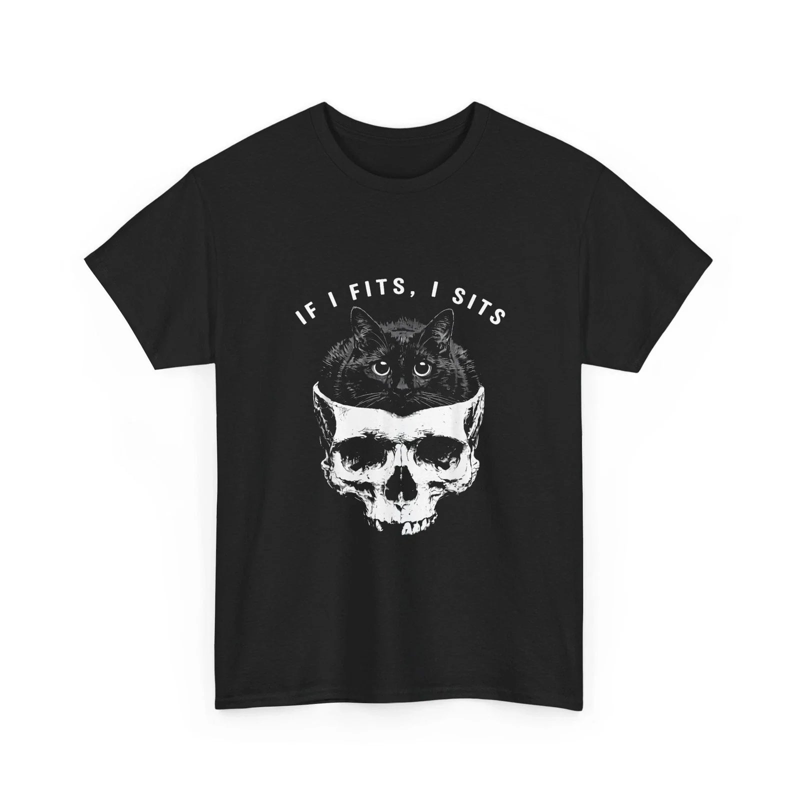 Black Cat Skull Shirt, If I Fits I Sits Memes Lovers Humor Women Men Shirt