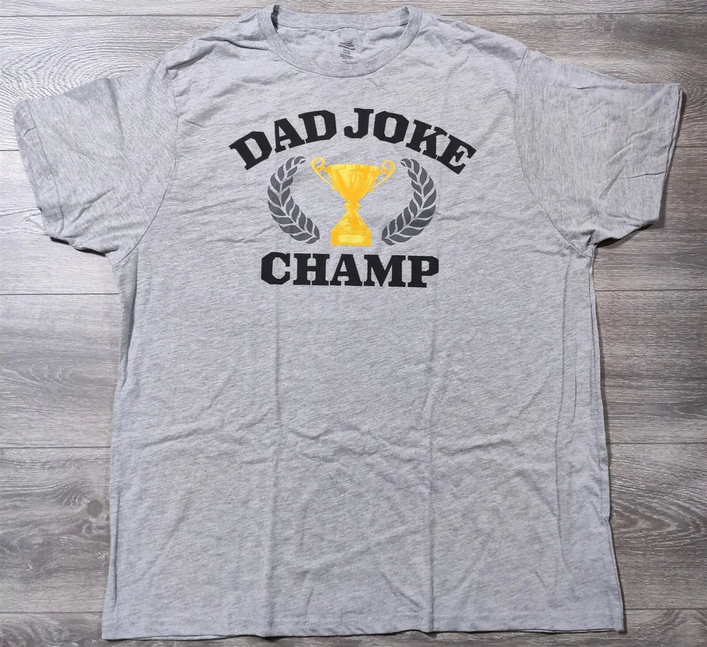 Dad Joke Champ Shirt Adult X-Large 46-48 Gray Short Sleeve Fathers Day Tee Mens