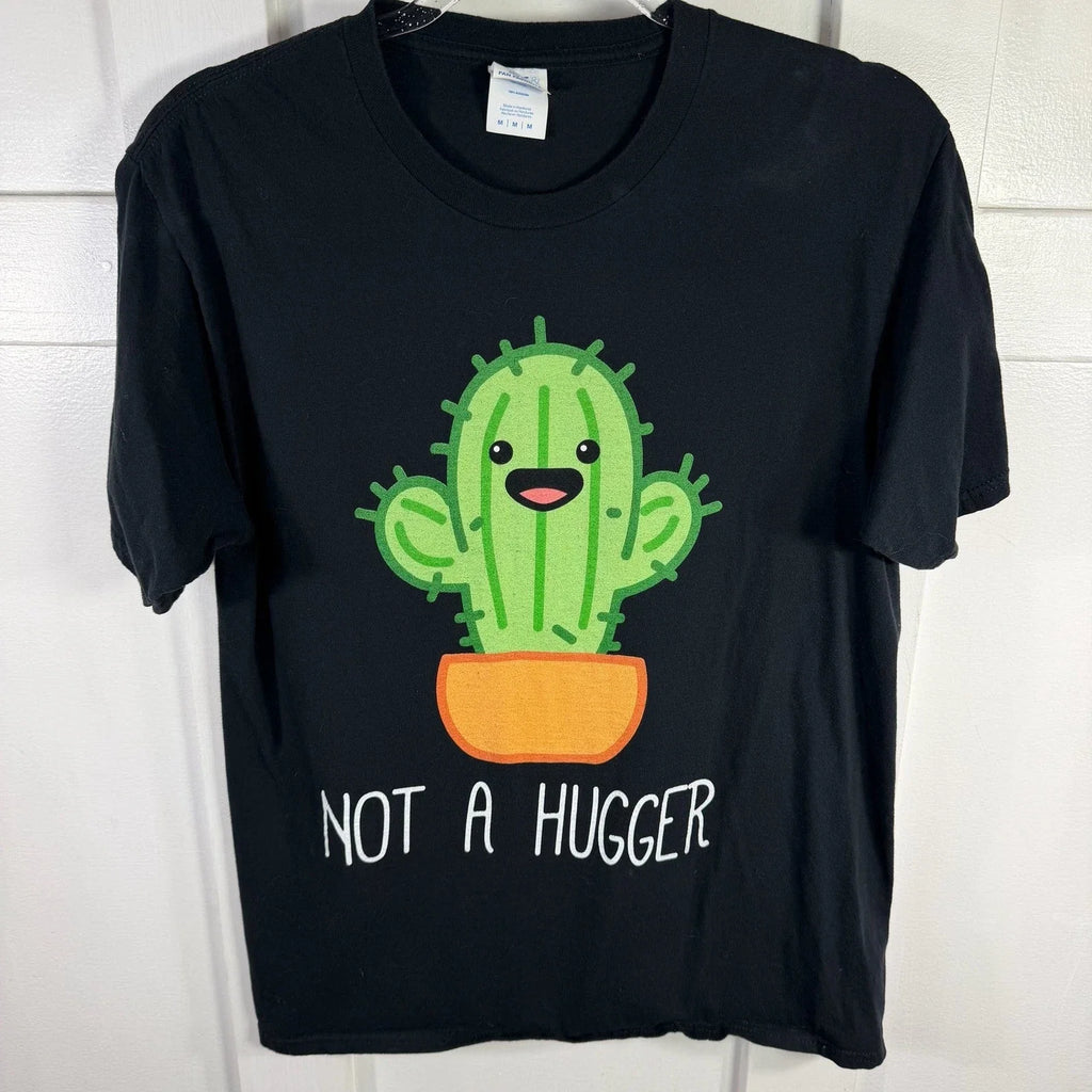 Black Graphic T Shirt Cactus Not A Hugger Size Medium funny introvert