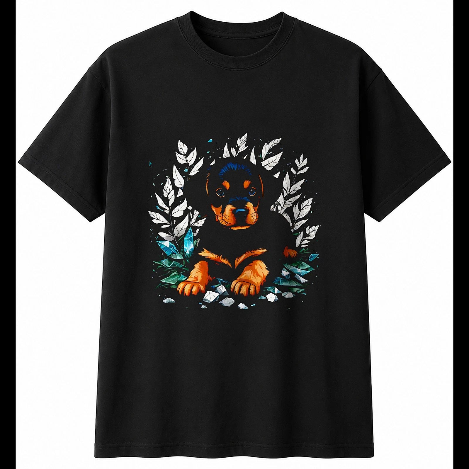 Puppy Shattered Dog Cute Mens T-Shirt Black 100% Cotton Kawaii