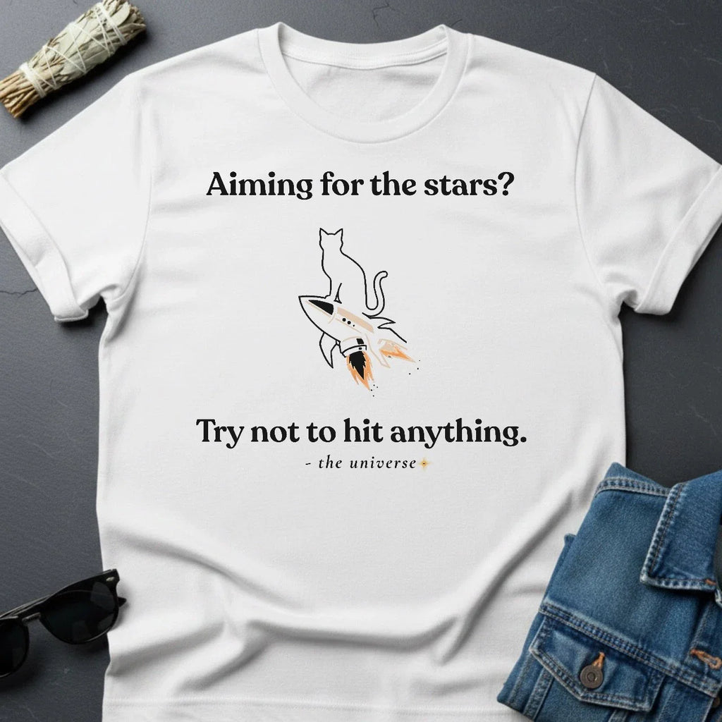 Aiming for the Stars? Sarcastic Cat Rocket T-Shirt | Youniverses