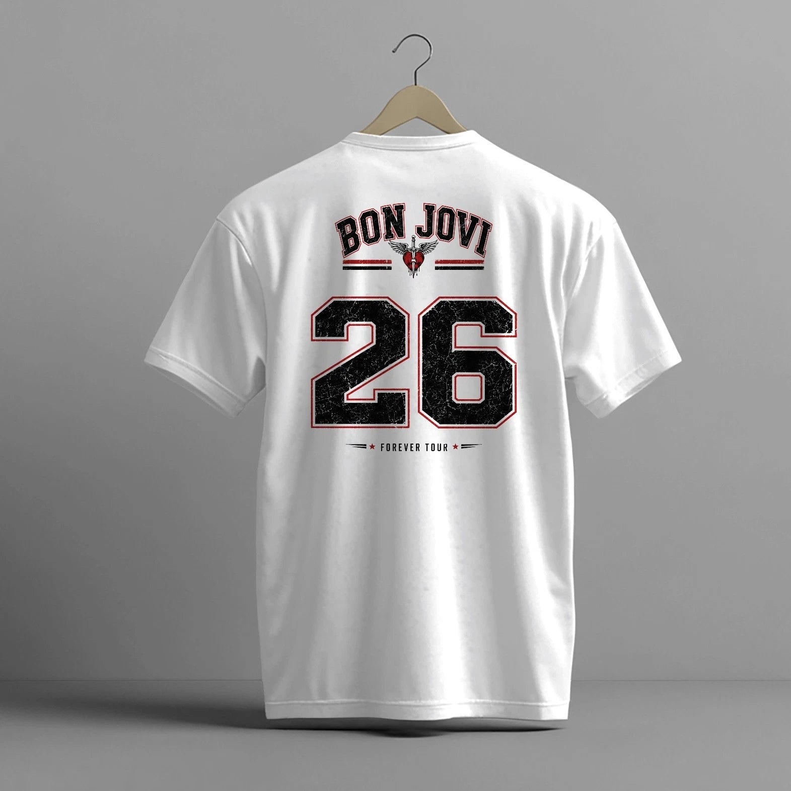 BON JOVI 26 FOREVER TOUR JERSEY STYLE HIGH QUALITY HEAVY COTTON T-SHIRT (UNISEX)